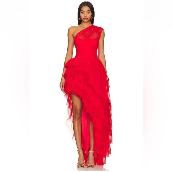 MAJORELLE Soriya Gown Royal Red Vibrant One-Shoulder Dress Revolve NWT M - Picture 1 of 13